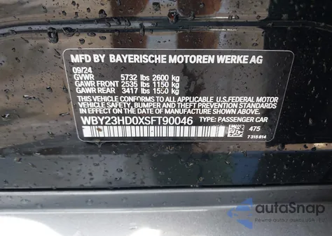 2025 BMW I4 Edrive40 from USA, damaged, VIN WBY23HD0XSFT90046